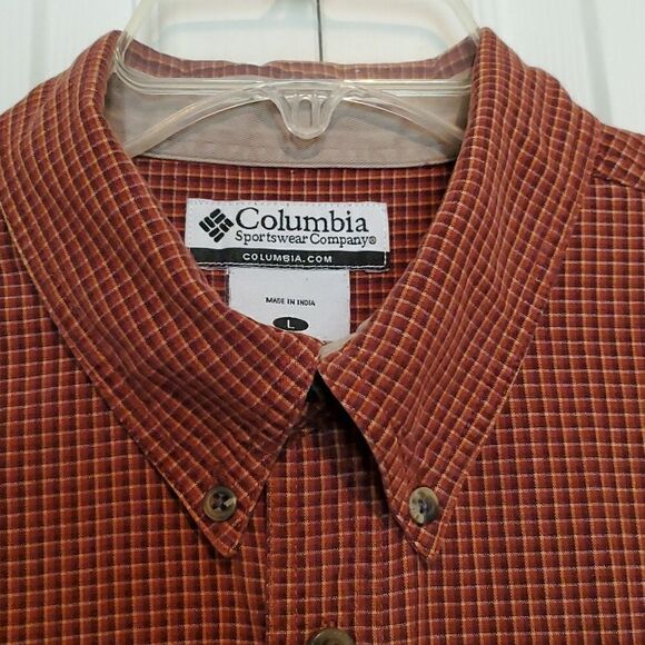 Columbia Sportswear Men's Long Sleeve Plaid Rust Button Down Shirt Size Large - Picture 1 of 10